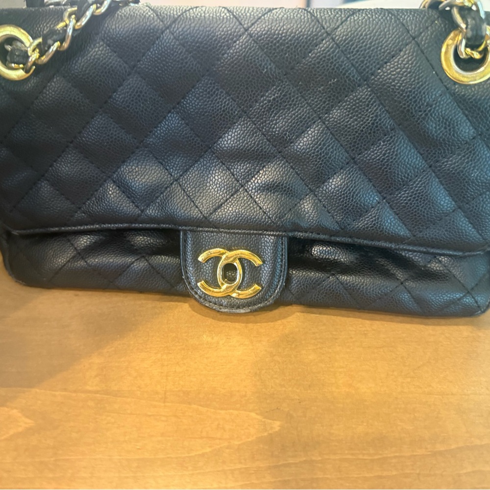 Chanel Black and Gold Quilted Shoulder Bag